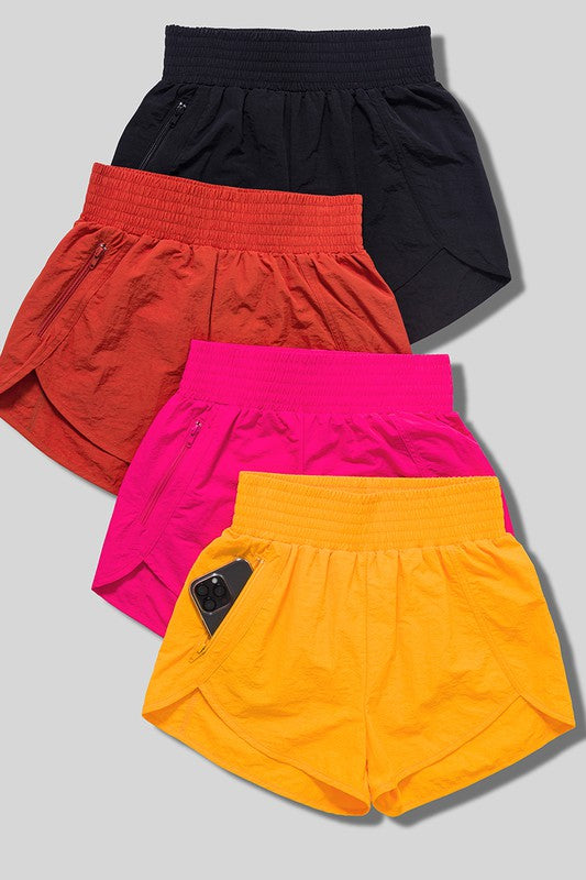 Zenana Windbreaker Smocked Running Shorts - Online Only