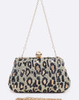 Leopard Print Sequins Convertible Box Clutch