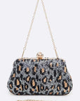 Leopard Print Sequins Convertible Box Clutch