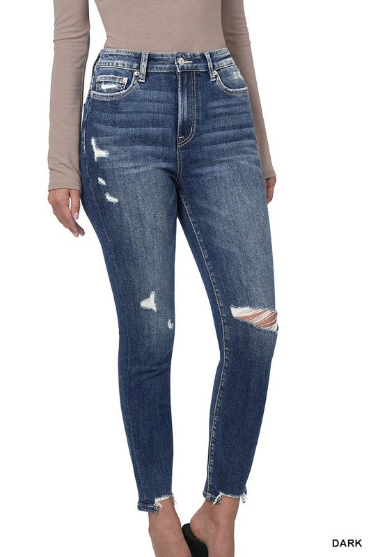 Zenana Distressed Hem Ankle Skinny