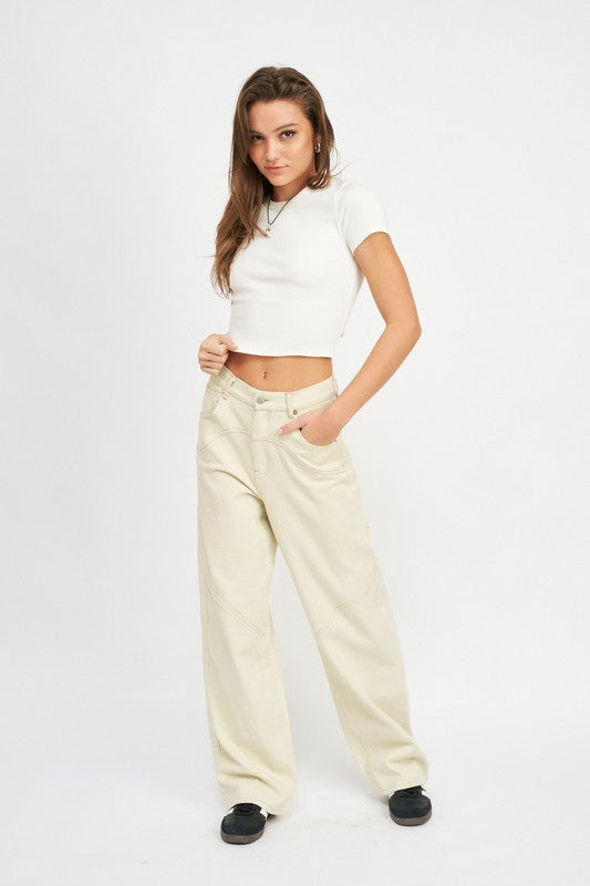 Emory Park Contrasted Stitch Detail Wide Pants