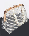 Pearl Studs Handle Cleared Transparent Clutch