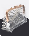 Pearl Studs Handle Cleared Transparent Clutch