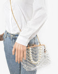 Pearl Studs Handle Cleared Transparent Clutch