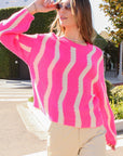 Lumiere Wave Stripe Pattern Drop Shoulder Top