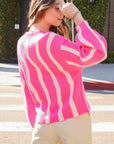 Lumiere Wave Stripe Pattern Drop Shoulder Top