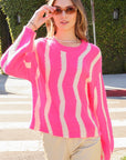 Lumiere Wave Stripe Pattern Drop Shoulder Top