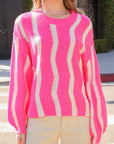 Lumiere Wave Stripe Pattern Drop Shoulder Top