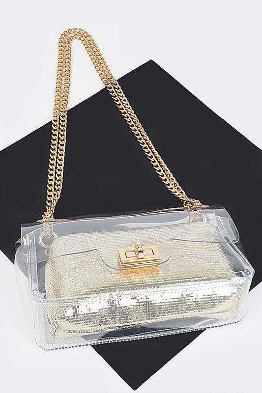 2 In 1 Metallic Pouch Clear Shoulder Bag