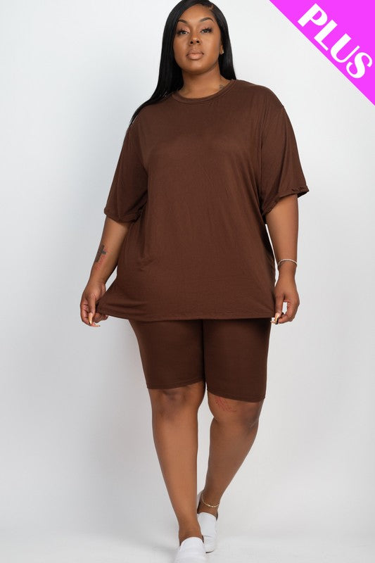 Plus Size Loose Fit Top T-shirt & Biker Shorts Set