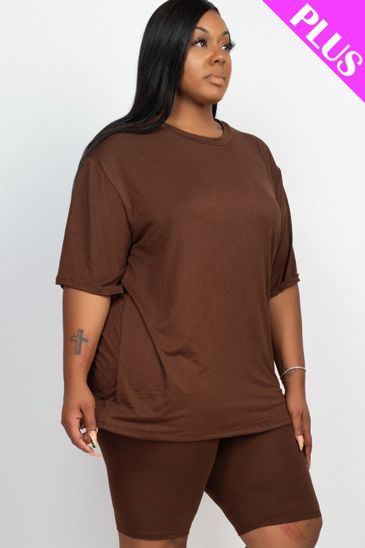 Plus Size Loose Fit Top T-shirt & Biker Shorts Set