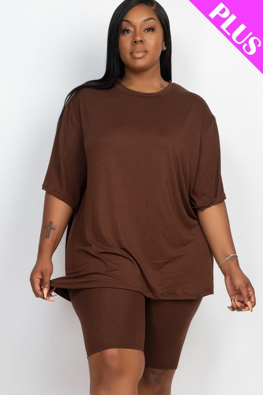 Plus Size Loose Fit Top T-shirt & Biker Shorts Set