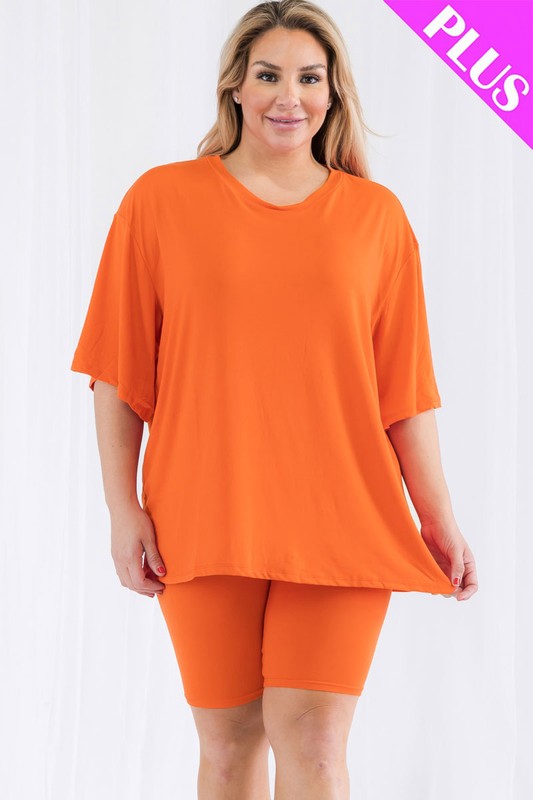 Plus Size Loose Fit Top T-shirt & Biker Shorts Set