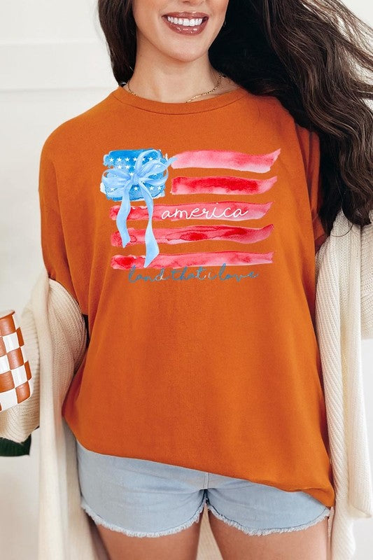 American Flag Bow Graphic Plus Heavy Cotton Tee