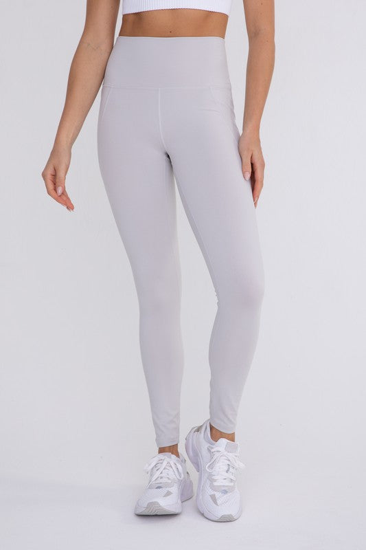 Mono B Tapered Band Essential Solid High-Waisted Leggings
