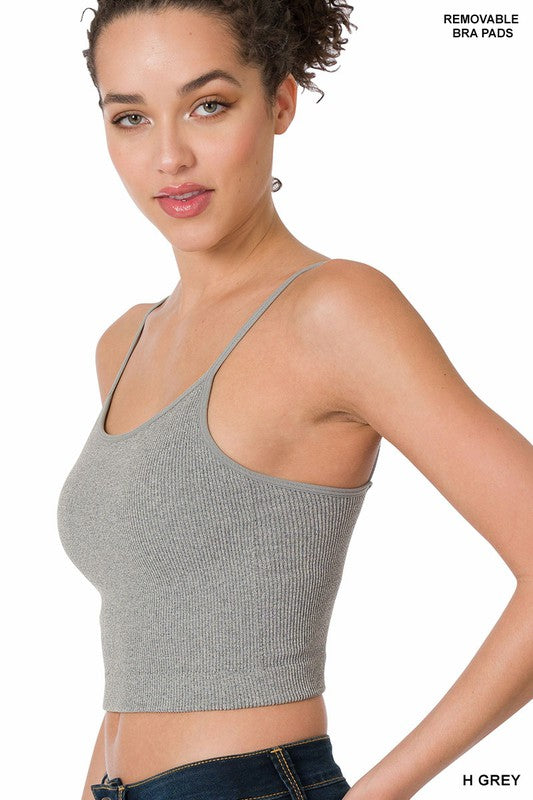 Zenana Ribbed Seamless Cropped Cami with Bra Pads - Online Only