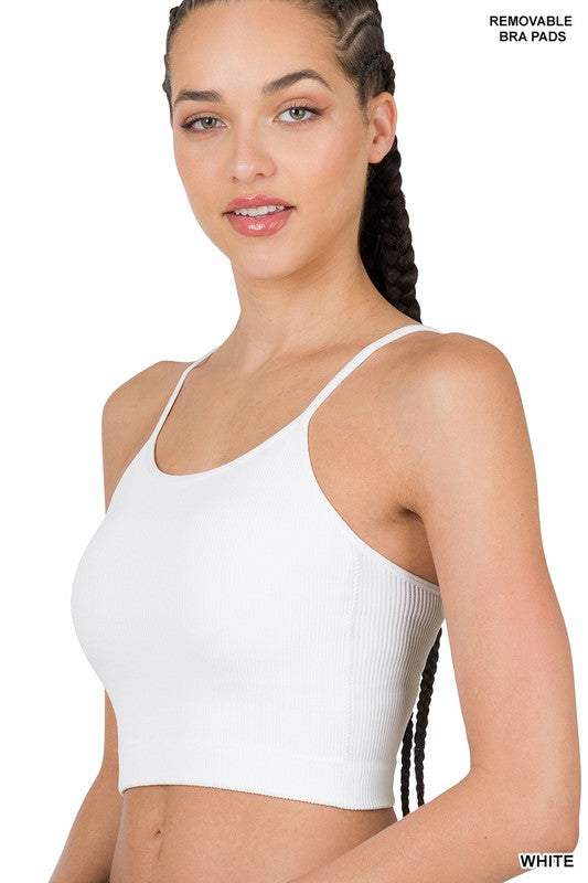 Zenana Ribbed Seamless Cropped Cami with Bra Pads - Online Only