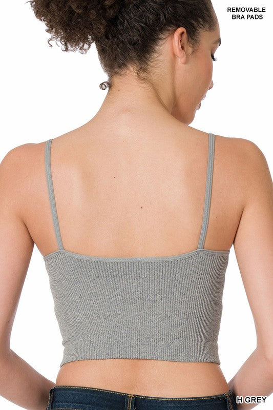 Zenana Ribbed Seamless Cropped Cami with Bra Pads - Online Only