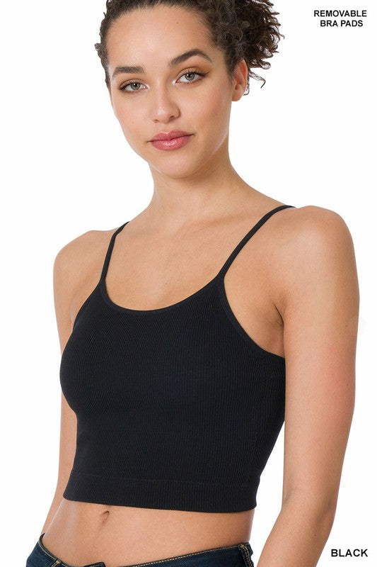 Zenana Ribbed Seamless Cropped Cami with Bra Pads - Online Only