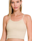 Zenana Ribbed Seamless Cropped Cami with Bra Pads - Online Only