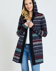 Plus Long Tribal Print Hooded Cardigan