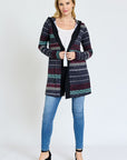 Plus Long Tribal Print Hooded Cardigan