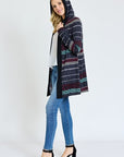 Plus Long Tribal Print Hooded Cardigan