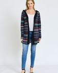 Plus Long Tribal Print Hooded Cardigan