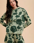 Annie Wear Flower Pattern Drawstring Hooded Top and Shorts Sweater Set