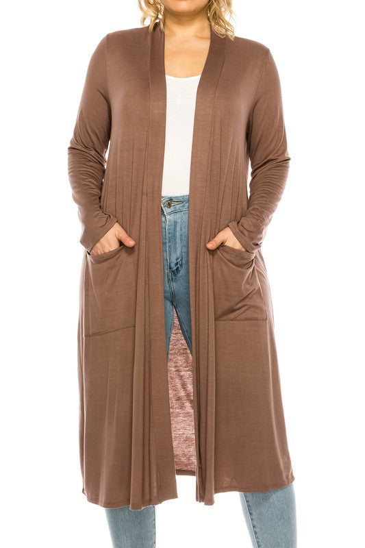 Plus Size Solid Duster Cardigan