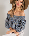 Animal Print Smocked Off Shoulder Top - Online Only