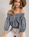 Animal Print Smocked Off Shoulder Top - Online Only