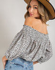 Animal Print Smocked Off Shoulder Top - Online Only