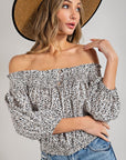 Animal Print Smocked Off Shoulder Top - Online Only