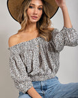 Animal Print Smocked Off Shoulder Top - Online Only