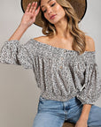 Animal Print Smocked Off Shoulder Top - Online Only