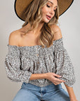 Animal Print Smocked Off Shoulder Top - Online Only