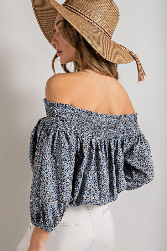 Animal Print Smocked Off Shoulder Top - Online Only