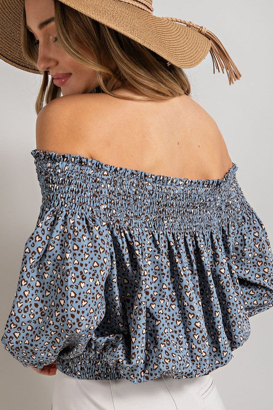 Animal Print Smocked Off Shoulder Top - Online Only