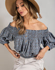 Animal Print Smocked Off Shoulder Top - Online Only