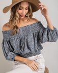 Animal Print Smocked Off Shoulder Top - Online Only