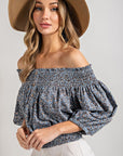 Animal Print Smocked Off Shoulder Top - Online Only