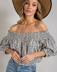 Animal Print Smocked Off Shoulder Top - Online Only