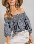 Animal Print Smocked Off Shoulder Top - Online Only