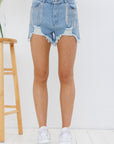 Blue B Frayed Rhinestone Denim Shorts - Online Only