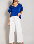 eesome V-Neck Puff Sleeve Blouse Top