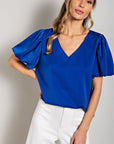 eesome V-Neck Puff Sleeve Blouse Top