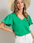 eesome V-Neck Puff Sleeve Blouse Top