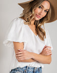 Eesome V-Neck Puff Sleeve Blouse - Online Only