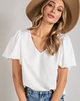 eesome V-Neck Puff Sleeve Blouse Top